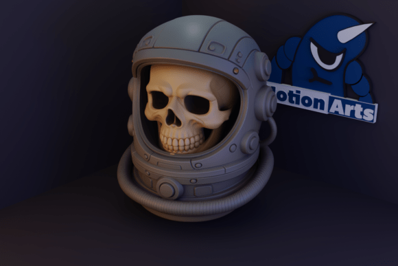 The Skull in Space Helmet: A Cosmic Fusion of 3D Art and Print Culture